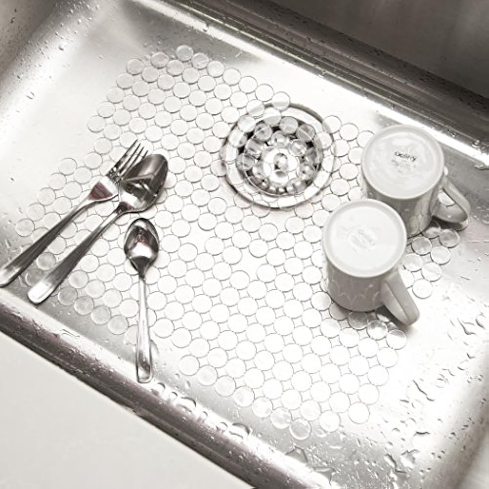BINO &39Circles&39 AntiBacterial Kitchen Sink Protector Mat, Clear Eco