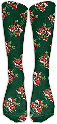 Antler Pug Pattern Compression Socks For Women And Men Athletic Running Socks For Nurses Medical Travel Varicose Veins Sports - Below Knee High