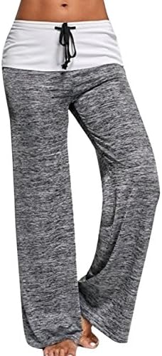 Zojuyozio Women Casual Adjustable Waistband Patchwork Yoga Loose Palazzo Pants Trouses