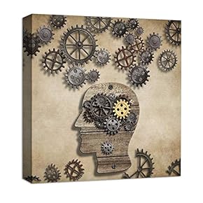 Canvas Wall Art Abstract Gear Brain Painting Artwork for Home Prints Framed - 12x12 inches