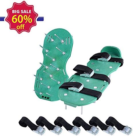 Lawn Aerator Shoes with 3 Adjustable Straps and Metal Buckles - Heavy Duty Spikes Lawn Aerator Sandals for Aerating Your Grass Lawn or Yard