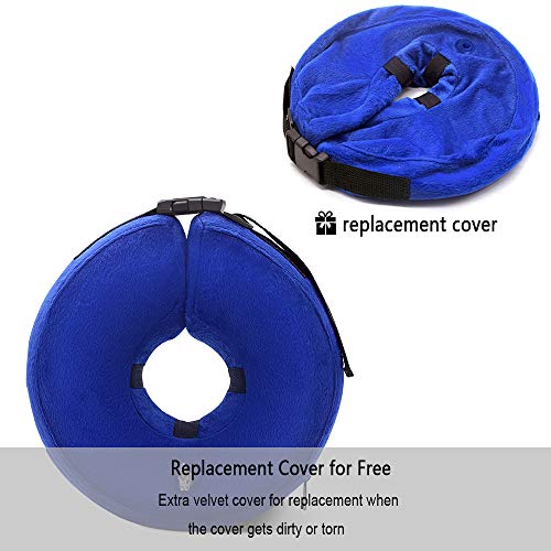 Wellbro Dog Cone Collar, Soft and Inflatable Dog Comfy Cones After Surgery, Adjustable Pet Recovery Collar with Extra Velvet Cover, Protective E-Collars with Buckle for Dogs and Cats (Large, Blue)