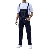 LONGBIDA Men's Denim Bib Overalls Relaxed Fit Fashion Jean Jumpsuit