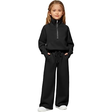 Girls HARLEM 85 Jogging Suit – Comfy Black Fleece Tracksuit Hoodie + Bottoms Set For 7-13 Years | A2Z 4 Kids®