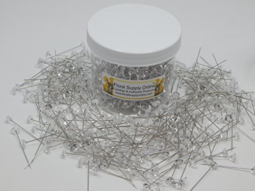 image for Floral Supply Online Clear Sparkle Pins - 300 pieces - 2 Inch Faux Dia