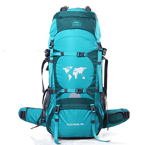 TOPSKY Outdoor Sports Waterproof Hiking Climbing Camping Mountaineering Internal Frame Backpack 70L Unisex Large Trekking Travel Daypacks with Rain Cover (Can extension to 80L) (Cyan)
