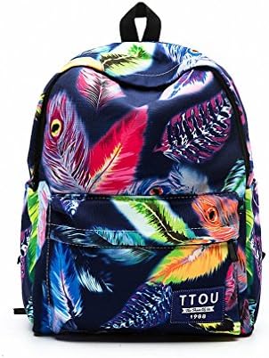 Fashion Colorful Leaves Printing Anime Canvas Women Men Backpack School Laptop Notebook Bag Teens Girl Casual Travel Blue 37x26x13cm