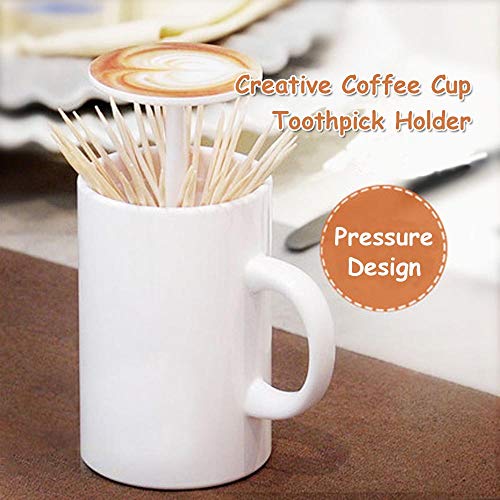 H&W Creative Design Coffee Cup Toothpick Dispensers Holder, Funny Push Style Plastic Toothpick Case Organizer Storage for Home Restaurant Party Decoration