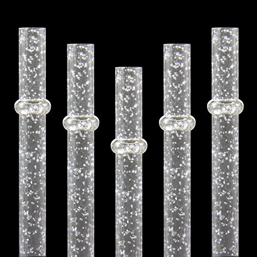 Dakoufish 12 Piece 11 Inch Long Reusable Clear Acrylic Drinking Straw With Glitter Sparkle Various Colors Plus One Cleaning Brush (ADS013-11clear)