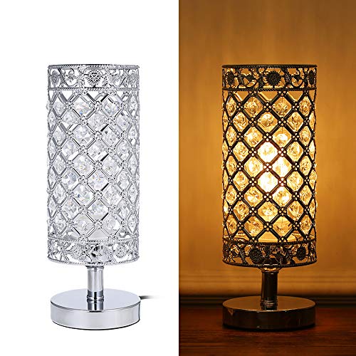 Tomshine Crystal Table Lamps Silver Bedside Nightstand Lamp Desk Lamp for Living Room Bedroom