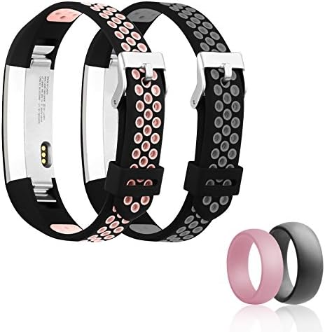 BENEFREE For Fitbit Alta Bands, Fitbit Alta HR Band, (2 Pack) Silicone Replacement Wristband for Fitbit Alta HR &amp; Alta Fitness Tracker,with Silicone Wedding Ring for sports (Black/Gray+Black/Pink)