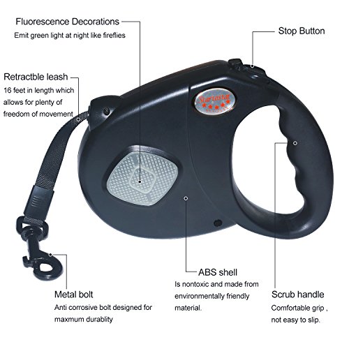 Retractable Dog Leash with Biteproof Leashes Dog Collars Waste Bag,16