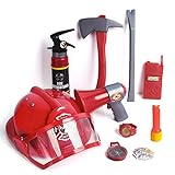 Fun Little Toys Fireman Toys Firefighter Costume for Kids Fireman Gear Pretend Play Set With Helmet, Megaphones, Extinguisher, Flashlight and Accessories,10 PCs