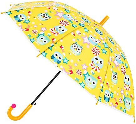 AVENKO Kid's Auto Open Pop-out Owl Printed Umbrella with Safety Open and Close - Lemon Chrome