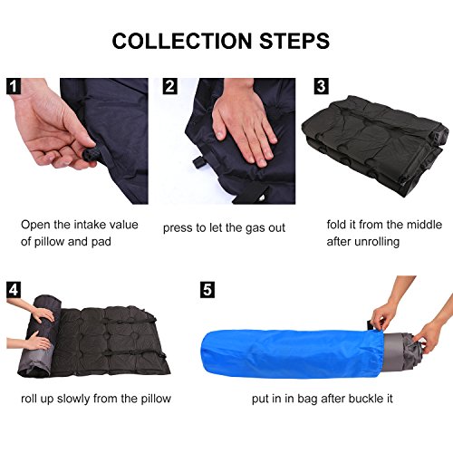 OUTCAMER Camping Pad with Attached Pillow, Self Inflating Sleeping Pad, Lightweight Inflatable Foam Padding Sleeping Mat for Camping Backpacking Hiking