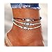ATIMIGO 2PCS Boho Beach Layered Rope Anklet Bracelet Sunflower Elehant Charm Handmade Foot Jewelry for Women Teen Girls