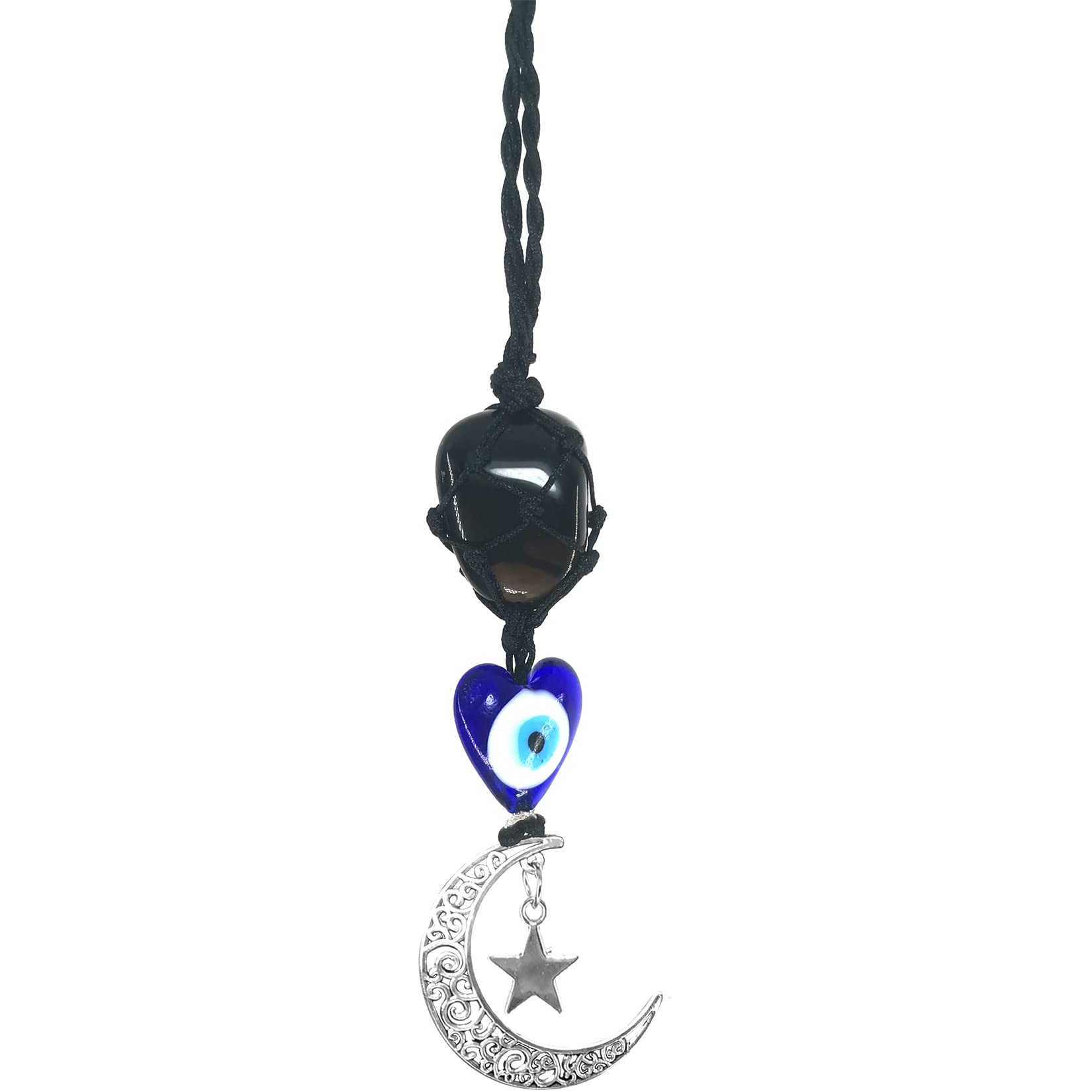 Blue Evil Eye Obsidian Cute Car Hanging Accessories for Women and Men, Hanging Car Interior Charm Decor with Moon and Star