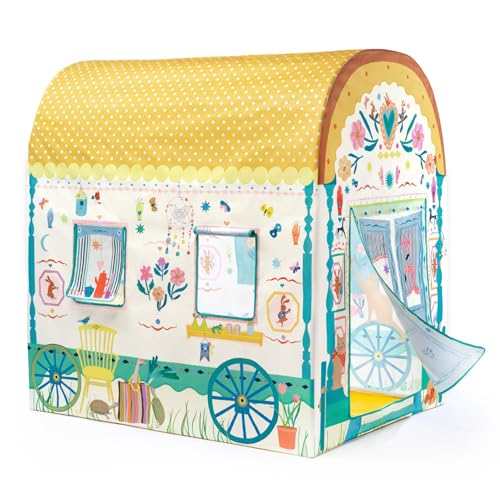 DJECO - Caravan Tent 130x106 cm - for Kids Ages 3+ - Indoor Playhouse Whimsical Imaginative Play Fabric and Easy Assembly
