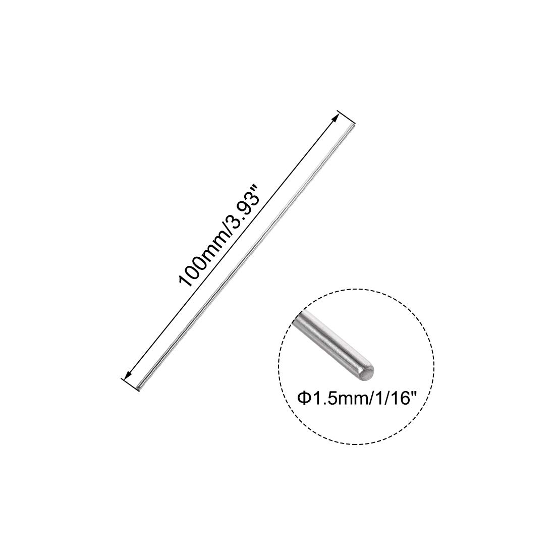 sourcing map 1.5mm x 100mm 304 Stainless Steel Solid Round Rod for DIY Craft - 10pcs, Silver Tone - Image 3