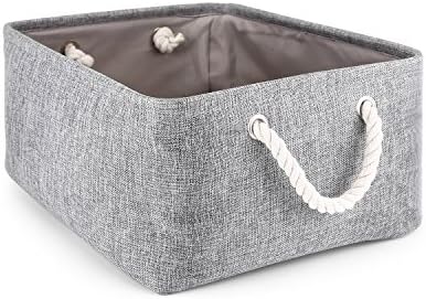 Storage Basket,Mee'life Foldable Linen Storage Bins Fabric Organizer with Handles to Organize Office Bedroom Closet Toys Laundry Gray(Large).