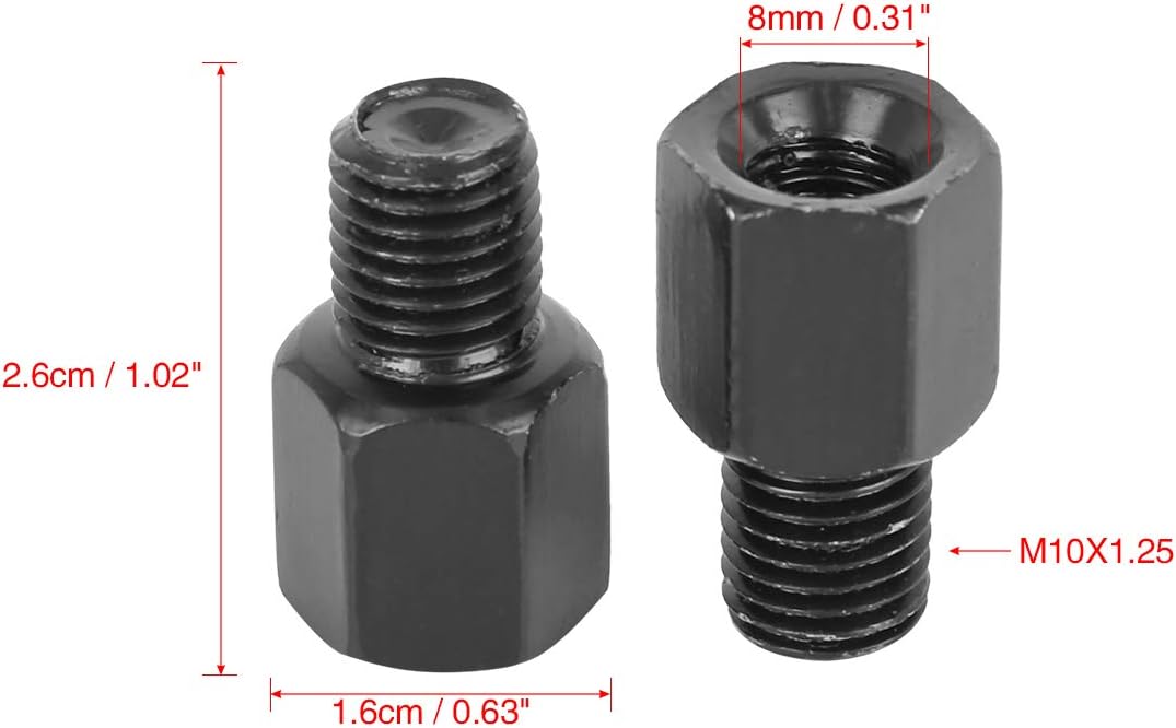 F FIERCE CYCLE 2pcs 8mm RH to 10mm RH Motorcycle Rearview Mirror Adapter Bolt, Black, 12 x 10 x 1.5 cm - Image 3