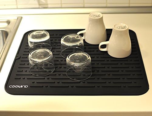 Silicone Drying Mat By COOWIND- with Bonus Pot Trivet and S Hook-Extra Large 17.8" x 15.8'' (Black)