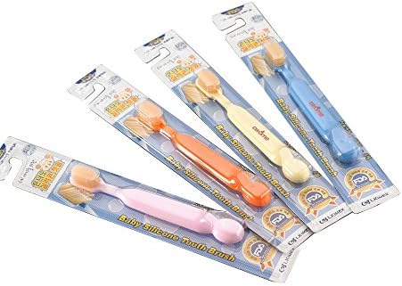 Lki panda Ag Nano Silicone Toothbrush for Toddler Orange 4 pcs per pack (1 orange, 1 blue, 1 pink, 1 Ivory)