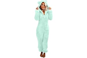 maisdgop Adult Onesie Women's Sherpa Lined Jumpsuit Fuzzy Long Sleeve Cat Ear Hooded Pajamas One Piece Winter Warm Sleepwear