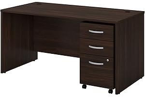 Bush Business Furniture Studio C Office Desk with Mobile File Cabinet, 60W x 30D, Black Walnut