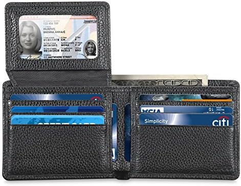 LOPOO Bifold Wallet Genuine Leather Wallet RFID Blocking with Window（Black）