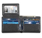 LOPOO Bifold Wallet Genuine Leather Wallet RFID Blocking with Window£¨Black£