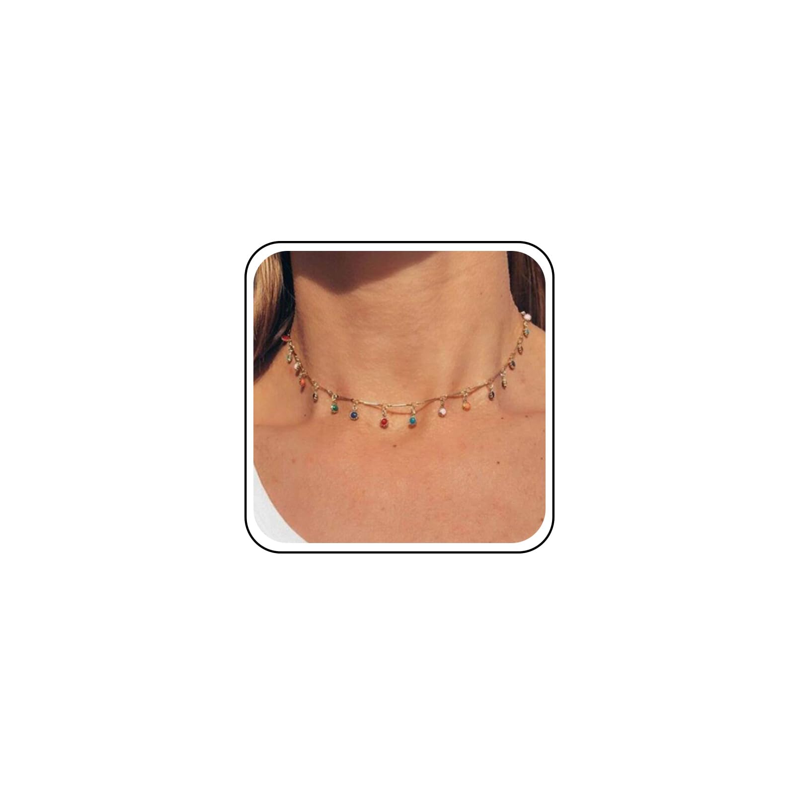 TseenYi Boho Seed Bead Necklace Chain Evil Eye Necklace Short Colorful Choker Necklace Vintage Clavicle Chain Necklaces for Women and Girls