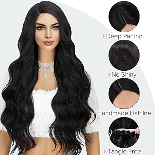 K'ryssma Black Synthetic Wigs for Black Women, Natural Looking Long