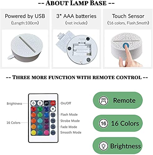 3D Illusion Table Lamp, 16 Colors Illusion Night Light, Game Table Lamp，USB Powered, 7 Color LED lamp with Remote Control and Touch Switch ,Children Gift Bedroom Decoration