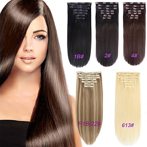 7 Pieces Clip In Hair Extensions 20 Clips Silicone Triple Weft Synthetic Clip On Ins HairPieces Straight Curly Body Wave Wavy (20" Straight 140g, 4 Chocolate Brown)