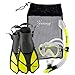 Seavenger Diving Dry Top Snorkel Set with Trek Fin, Single Lens Mask and Gear Bag, L/XL - Size 9 to 13, Gray/Neon Yellow