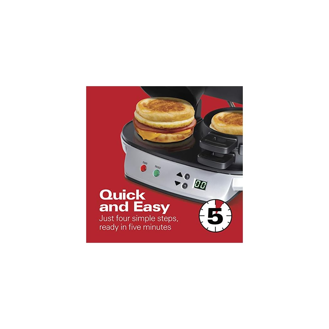 Hamilton Beach Dual Breakfast Sandwich Maker with Timer, Silver (25490A