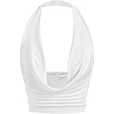 SOLY HUX Women's Cowl Neck Halter Neck Going Out Tops Open Back Sleeveless Y2k Crop Tank Top