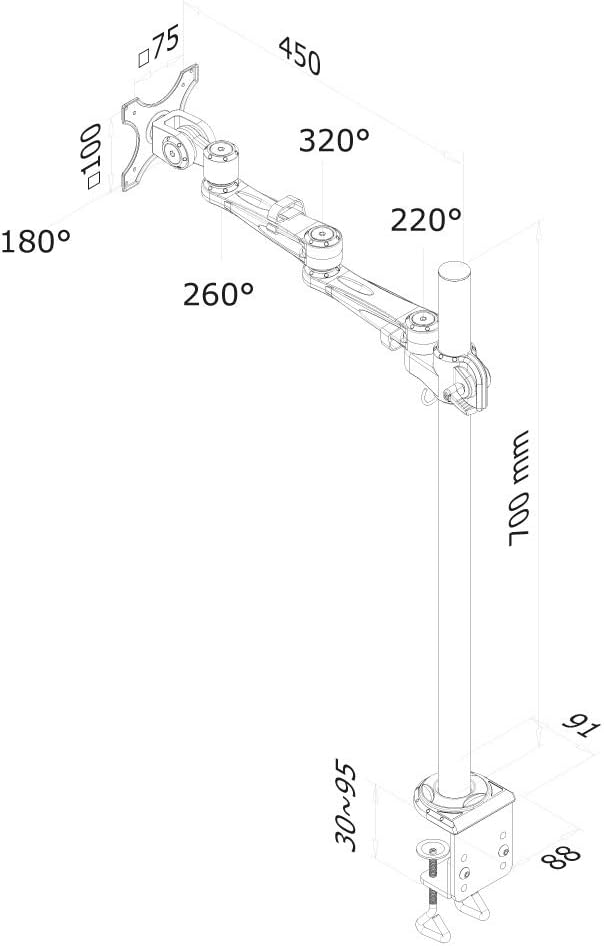 Newstar FPMA-D935POLE70 Full Motion Desk Mount (clamp) for 10-30" Monitor Screen, Height Adjustable - Silver - Image 4