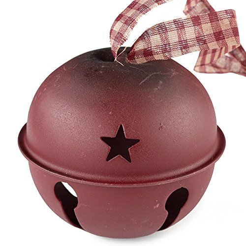 3.5 Inch Matte Red Jingle Bells with Homespun Hanger for Christmas Decor - 3 Jingle Bells