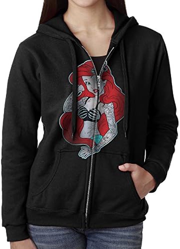 Twisted Ariel Little Mermaid Tattoo Women's Sweatshirts 90s Zip Zipper Top