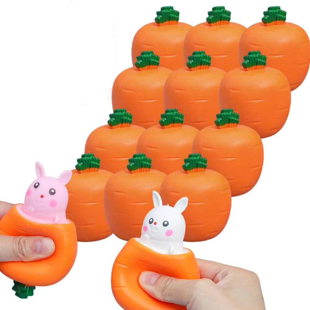 Easter Basket Essentials, Pop Up Carrot Bunny, Handmade Easter Rabbit, Squishes Carrot Rabbit Funny Novelty Toy, Easter Carrot Rabbit Squeeze Toys, Pop Up Toy for Easter Basket Stuffers (12PCS)