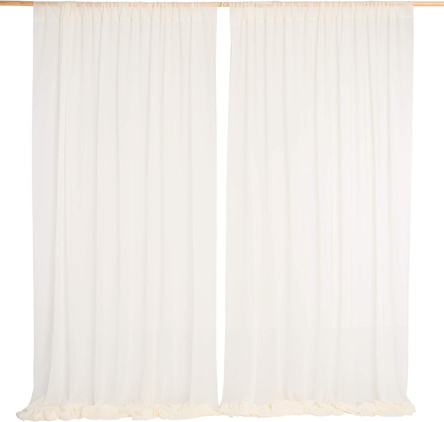 FLCSIed 5ft*10ft 2Panels Chiffon Backdrop Curtains, Wrinkle-Free Sheer Chiffon Fabric Curtain Drapes for Wedding Ceremony Arch Party Stage Decoration (Ivory)