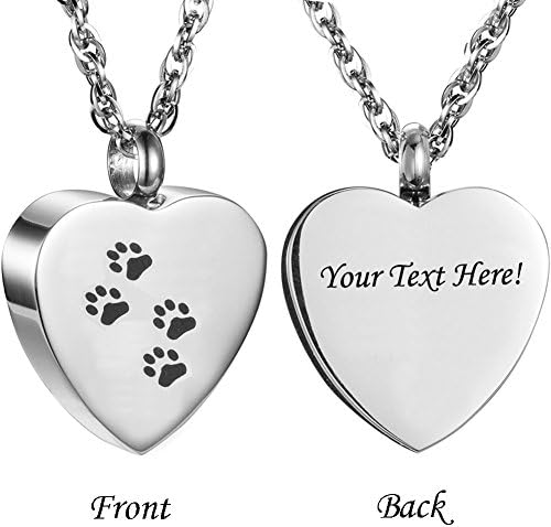 Dog Paw Print Heart with Angel Wing Charm Initial Necklace Pet Memorial Ashes Holder Keepsake by AMIST (Engraving)