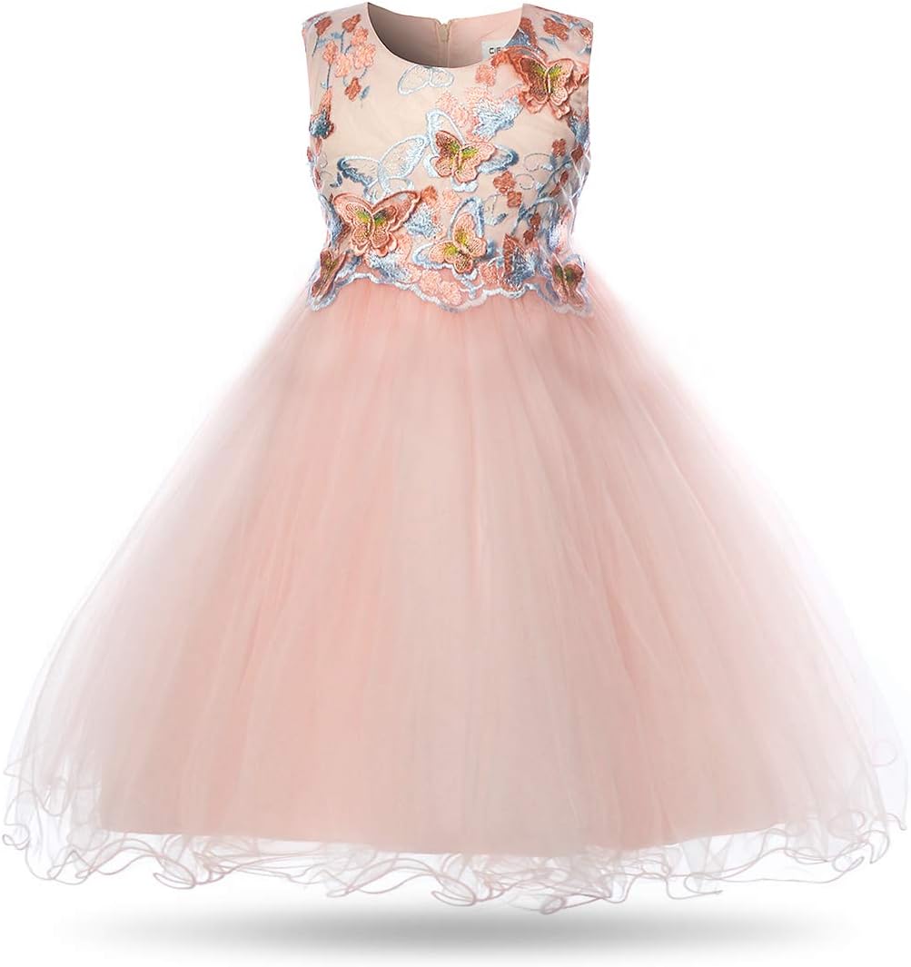 Girls Butterfly Dress Embroidery Sleeveless Pageant Birthday Bridesmaid Wedding Party Kids Dresses for 2-11 Years