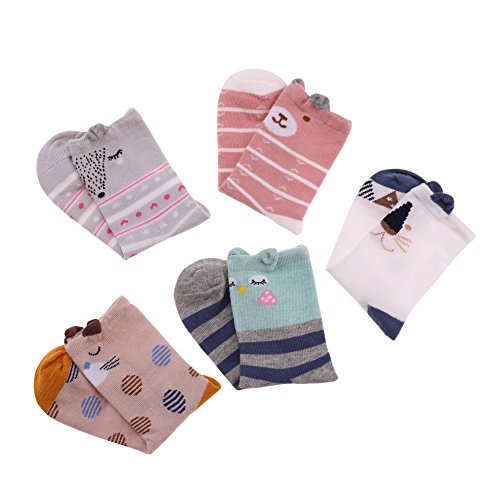 LINEMIN Cotton Novelty 3D Cartoon Seamless Toddler Girls Boys Kids Socks 5 Pack (3D Animal, S 3-5 Year Old) - Thumbnail 2