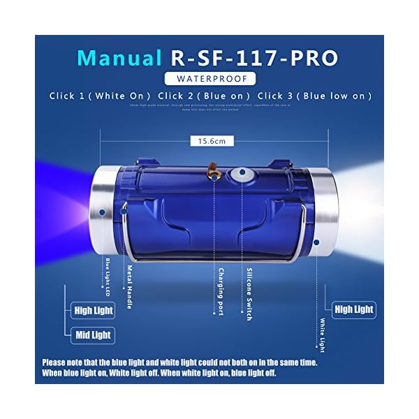 RUIMX-IPX7-Waterproof-Professional-Searchlight-LED-Spotlight-with-White-Blue-Light-Color-3-x-18650-Rechargeable-Battery-Tripod-Reading-Light-Perfect-for-Fishing-Hunting-Camping-Boating