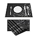 Vinyl Black Place Mats Heat Resistant with Leaf Design for Dining Table Kitchen Non-Slip Washable PVC Set of 6