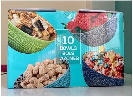 Amazon Signature Housewares お茶碗 ボウル 10個セット 325ml 直径12cm Stoneware Bowls 和風 ライスボウル 飯碗 ハート柄 星柄 リボン柄 コストコ Costco 飯碗 通販