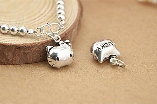 2pcs Thai Sterling Silver LUCKY Carved Cat Pendants/ Dangles 12mm*10.5mm (P008T)